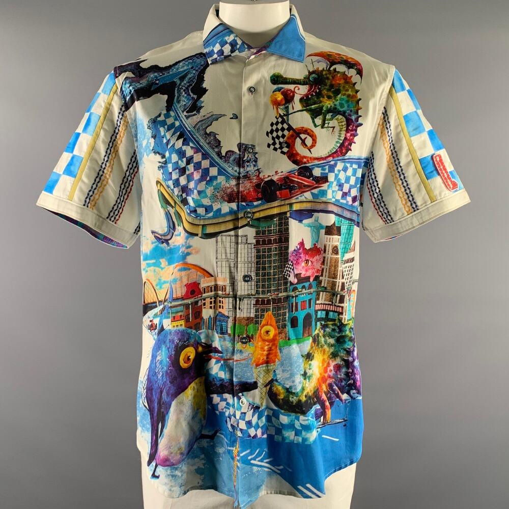 ROBERT GRAHAM Size XXL White Racecar Short Sleeve Shirt